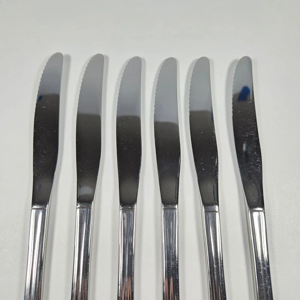 Oneida Marquette Dinner‎ Knives Flatware Stainless Beaded Fan Handle Serrated 6